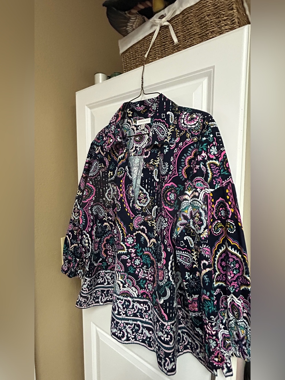 Women's Navy Paisley Print Shirt - Multicolor
